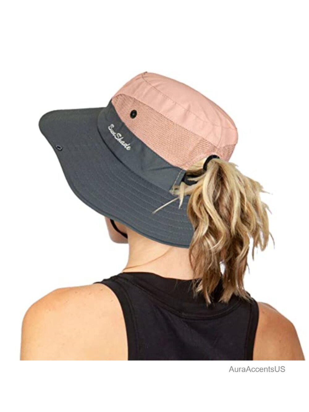 Women's UV Protection Foldable Wide Brim Sun Hat Ponytail Hole Outdoor